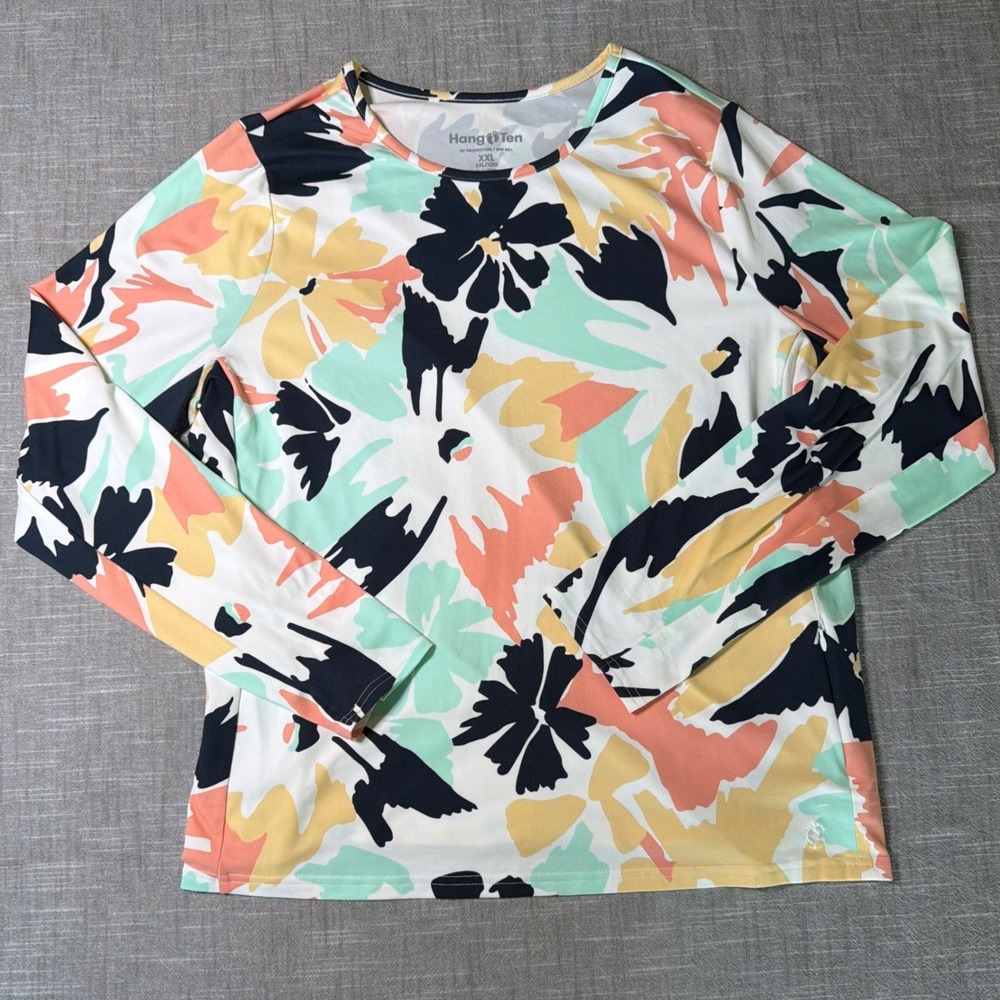 NWT Hang Ten Womens XXL UPF 50+ Sun Shirt Long Sleeve Floral Quick Dry Swim
